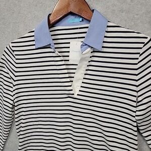 NWT J. McLaughlin White Navy Stripe 3/4 Sleeve Collar Top Shirt Bon Voyage Sz XS